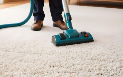 Professional carpet cleaning in action, featuring a person vacuuming a plush carpet with a commercial-grade vacuum cleaner, emphasizing All Seasons Carpet Cleaning's commitment to quality service.